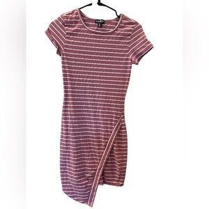 Feathers Women’s Striped Pink White Asymmetrical Fitted Dress Sz Medium
